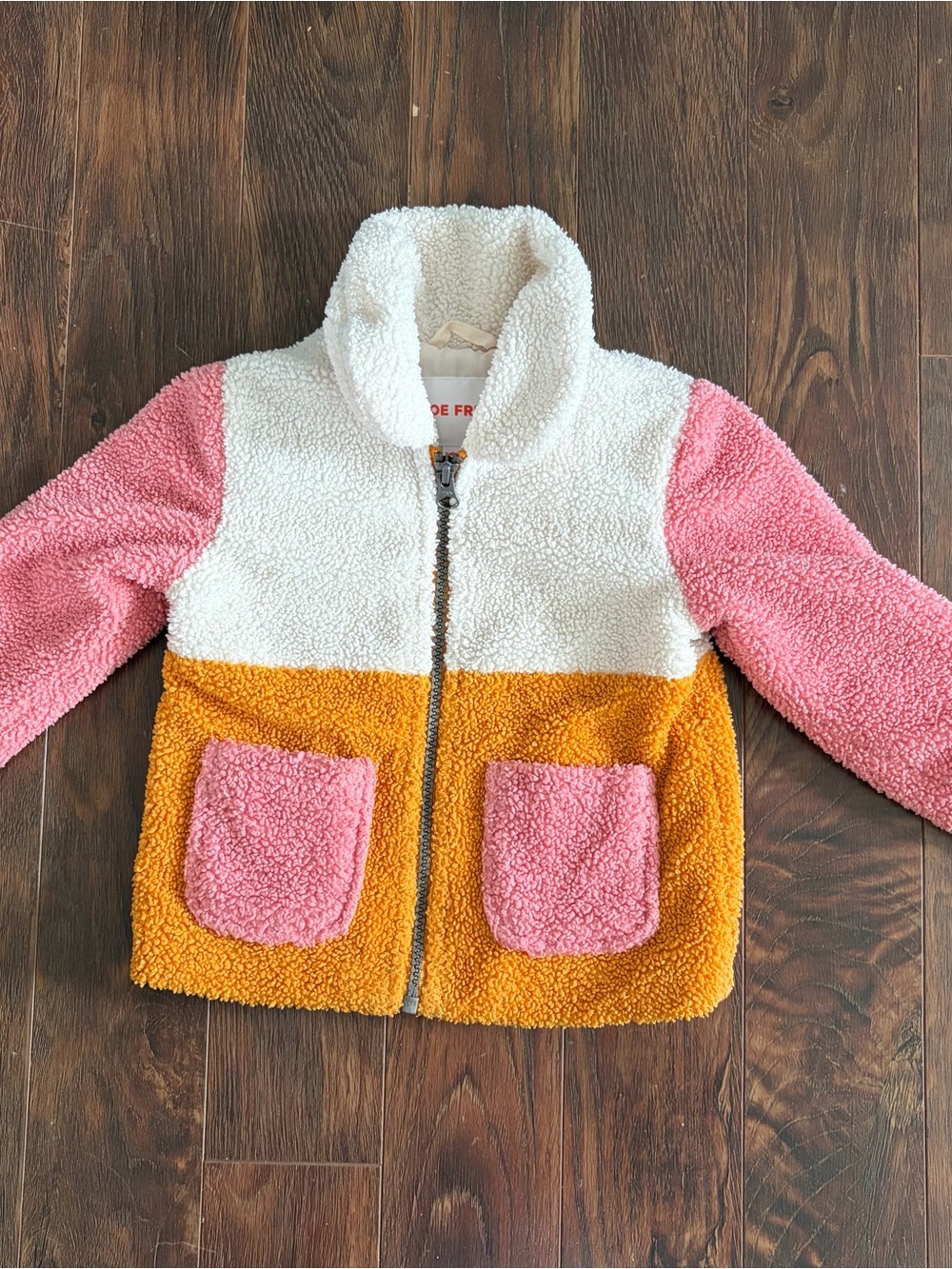 Joe Fresh Colorblock Sherpa Jacket - Pink, White, Mustard